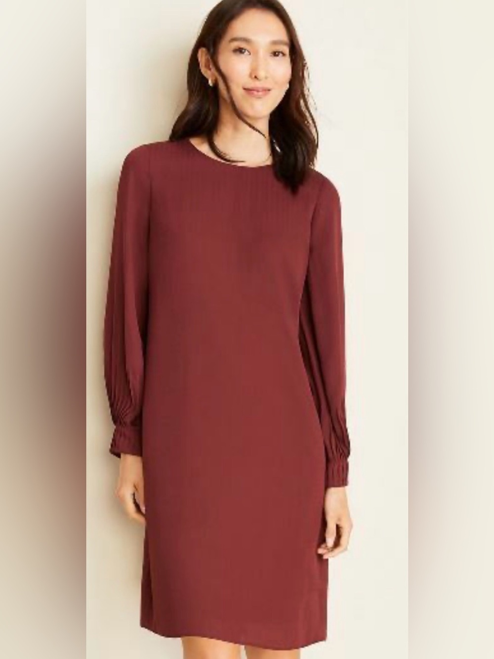 Ann Taylor Burgundy Crewneck Shift Dress